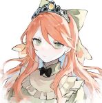  1girl bow closed_mouth etie_(fire_emblem) facing_viewer fire_emblem fire_emblem_engage green_bow green_eyes highres long_hair looking_at_viewer orange_hair portrait repu_(rep_sha) solo swept_bangs tiara white_background 