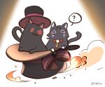  +_+ ? black_cat bow bowtie cat genshin_impact hat highres nbb3 red_eyes scaramouche_(genshin_impact) spoken_question_mark top_hat violet_eyes wanderer_(genshin_impact) 