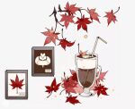  autumn_leaves coffee drinking_straw food_focus glass maobing_maobing no_humans object_focus original picture_(object) sample_watermark still_life watermark white_background 