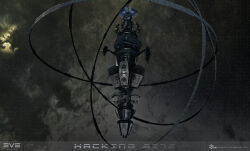  3d absurdres building clouds commentary company_logo company_name copyright_logo copyright_name data_site_(eve_online) dated electricity english_commentary eve_online glowing grey_theme grid highres logo maya_(medium) no_humans official_art outdoors realistic science_fiction space_station star_(sky) starry_sky_background ymir_jonsson 