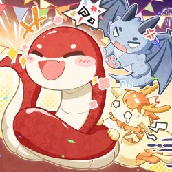  +++ aerial_fireworks anger_vein animal_focus artist_request attack blush_stickers character_request chinese_new_year chinese_zodiac creature creature_focus dragon eastern_dragon fireworks garland_(decoration) halftone halftone_background happy highres night night_sky nikki_(series) no_humans o_o official_art outdoors outline profanity scared second-party_source shining_nikki shout_lines sky snake sparkle spoken_symbol teardrop western_dragon white_outline year_of_the_snake 