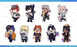  6+boys :3 :d animal_ear_piercing animal_ears apolleon aragami_oga aragami_oga_(underworld_aristocracy) arurandeisu arurandeisu_(1st_costume) astel_leda astel_leda_(1st_costume) bear_boy bear_ears bear_tail bespectacled bird black_gloves black_hair black_pants black_shirt black_streaks black_suit blonde_hair blue_border blue_eyes blue_hair blue_necktie blush border boutonniere brown_shirt bukatachi_(kageyama_shien) buttons cape cat_boy cat_ears cat_tail chest_harness chibi chibi_only chibikemo clenched_hand coat coat_on_shoulders collared_jacket collared_shirt cropped_jacket cummerbund dark-skinned_male dark_skin dog_boy dog_ears dog_tail double-breasted ear_piercing eyepatch fang fangs ferret formal_clothes fur-trimmed_cape fur_trim glasses gloves glowstick green_eyes grey_hair guitar_case hair_ornament hair_over_one_eye hairclip halo hanasaki_miyabi hanasaki_miyabi_(7th_costume) harness hat headphones headphones_around_neck heart heterochromia hiyamaru holding holding_glowstick holding_phone holostars horns instrument_case jackal_boy jackal_ears jackal_tail jacket kageyama_shien kageyama_shien_(mafia_boss) kanade_izuru kanade_izuru_(fall/winter) kemonomimi_mode kishido_temma kishido_temma_(6th_costume) koyama_(kageyama_shien) kyomu_suzume light_blush lion male_focus miamisuki multicolored_hair multicolored_jacket multiple_boys nakayama_(kageyama_shien) necktie nekoyama_shien omaesan_(aragami_oga) one_eye_closed orange_eyes orange_hair orange_jacket orange_necktie pants peaked_cap penlight_(glowstick) phone piercing pink_hair pizza-kun_(arurandeisu) pomekorokke purple_suit red_gloves red_hair red_necktie rikka_(7th_costume)_(holostars) rikka_(holostars) shirt single_horn smile spanner_(holostars) star_(symbol) star_animals streaked_hair stuffed_animal stuffed_toy suit sweater_vest tail teddy_bear two-sided_cape two-sided_fabric two-tone_jacket unhinged_izuru_(kanade_izuru) vest violet_eyes virtual_youtuber waistcoat white_background white_coat white_hair white_halo white_jacket white_shirt white_streaks yellow_eyes yellow_necktie yukoku_roberu yukoku_roberu_(5th_costume) 