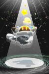  1boy absurdres black_background disembodied_limb drop_shadow gloves highres kirby&#039;s_return_to_dream_land_deluxe kirby_(series) looking_up magolor magolor_epilogue male_focus no_humans shadow solid_oval_eyes solo sparkle star_(symbol) torn_clothes zousui_(zousuioishii) 