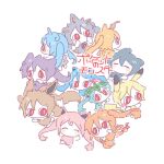  6+girls aimaina animal_ears antennae black_hair blastoise blonde_hair blue_hair brown_hair bulbasaur charizard closed_eyes commentary cs_voca dragonite eevee flame-tipped_tail flower flower_on_head gengar hands_on_own_cheeks hands_on_own_face hatsune_miku horns jigglypuff lapras long_hair looking_at_another lowres multiple_girls multiple_persona orange_hair pikachu pikachu_ears pink_hair pocket_no_monster_(vocaloid) pokemon pokemon_ears project_voltage purple_hair red_eyes shell single_horn sleeping slit_pupils snorlax starmie tail translation_request twintails vocaloid white_background wings 