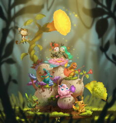  &gt;_&lt; 2girls 2others absurdres animal_ears animal_feet aqua_eyes aqua_gemstone aqua_hair arms_up artist_name asymmetrical_hair black_dress black_eyes black_hat black_jacket blue_bow blurry blurry_foreground blush_stickers body_fur bottomless bow bowtie bracelet brown_fur cat_ears cat_tail charmander closed_mouth clothed_pokemon colored_sclera colored_skin commentary_request conductor conductor_baton day dress drumsticks earpiece english_commentary english_text facial_hair fangs fangs_out flat_chest flower full_body furry gem glasses grass hair_bow hair_ornament happy hat headphones headphones_around_neck highres holding holding_drumsticks holding_leaf holding_microphone index_finger_raised instrument jacket jewelry jigglypuff leaf leg_up light_particles light_rays log long_hair long_sleeves looking_up meloetta meloetta_(aria) meloetta_(pirouette) meowth microphone mixed-language_commentary mouth_hold multiple_girls multiple_others mushroom music musical_note mustache no_feet one_eye_closed open_mouth orange_hair outdoors pikachu pince-nez pink_flower plant playing_instrument purple_flower red-tinted_eyewear red_bow red_bowtie red_eyes red_flower red_gemstone sharp_teeth shirt short_hair signature sitting smile spiked_bracelet spikes standing standing_on_one_leg sunglasses tail tailcoat teeth tinted_eyewear tongue top_hat totodile traditional_bowtie treecko two-tone_fur very_long_hair vines whiskers white-framed_eyewear white_fur white_shirt white_skin yangzzz yellow_flower yellow_sclera 