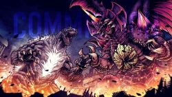  bat_wings battle claws creature destoroyah destruction fangs fighting fire giant giant_monster glowing glowing_eyes glowing_spikes godzilla_(gemstone) godzilla_(series) godzilla_vs._destoroyah godzilla_vs._gigan_rex godzilla_vs._megalon_(2023) head_wings horns jaws kaiju long_tail mini_wings monster multiple_wings no_humans open_mouth oversized_wings scales science_fiction sharp_teeth single_horn spiked_wings spikes spines tail teeth thomdotartz wings yellow_eyes 