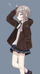  absurdres ahoge american_flag brown_jacket buttons collared_shirt from_side girls_frontline gloves green_eyes highres jacket m200_(girls&#039;_frontline) miniskirt necktie pepsi2330 ponytail shirt skirt 