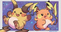  electricity fang fangs mega_pokemon mega_raichu_x mega_raichu_y multiple_tails no_humans oedede open_mouth orange_fur pokemon pokemon_(creature) pokemon_focus pokemon_legends:_z-a raichu smile tail very_long_tail yellow_fur 