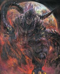  blue_spine claws elbow_spikes extra_teeth fangs g.n.a giant giant_monster godzilla godzilla_(series) godzilla_singular_point godzilla_ultima jaw kaiju monster no_humans open_mouth red_eyes scales sharp_teeth sky spikes spines super_robot_wars_y tail teeth tokusatsu very_long_tail 