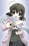  black_hair coat knife nyoronyoro saionji_sekai scarf school_days school_uniform solo 