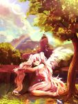  alternate_color bad_id cloud clouds dress hatsune_miku long_hair ouri rainbow red_eyes sitting sky solo tree twintails very_long_hair vocaloid white_hair wings 