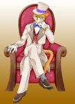  animal_ears cat cat_ears chair chin_rest crossed_legs formal furry ghibli gloves hat lowres male neko_no_ongaeshi sitting solo studio_ghibli suit the_baron white_gloves yoiyoi 
