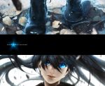  black_hair black_rock_shooter black_rock_shooter_(character) blue_eyes boots close-up face glowing glowing_eyes highres imaginaly_blank lips solo twintails 