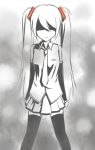  angry bad_id detached_sleeves hair_over_eyes hatsune_miku lino-lin long_hair monochrome necktie skirt solo thigh-highs thighhighs twintails vocaloid zettai_ryouiki 