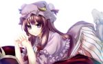  bow crescent crescent_moon hat highres long_hair patchouli_knowledge purple_eyes purple_hair solo touhou violet_eyes 