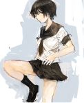  black_hair highres original school_uniform serafuku short_hair solo unknown_(artist) 