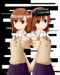  hairpin head_mounted_display holding_hands misaka_imouto misaka_mikoto siblings sisters skirt to_aru_majutsu_no_index uniform 