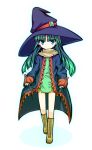  boots cape green_eyes green_hair hat long_hair masou_shizuka rance_(series) sengoku_rance solo witch_hat 