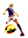  2010_fifa_world_cup america america_(hetalia) axis_powers_hetalia ball blonde_hair blue_eyes clothes_writing cosmo_(artist) glass jabulani kicking playing_sports shoes short_hair smirk sneakers soccer soccer_ball socks solo sport sports_uniform sportswear world_cup 