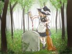  bottle broom forest grave hat kirisame_marisa nature pouring solo supon tombstone touhou wine witch_hat 