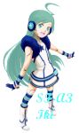  blue blue_eyes blue_hair dress earmuffs girl headphones sf-a3_iki solo vocaloid white 