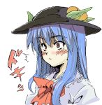  bad_id blue_hair blush bust hat hinanawi_tenshi long_hair lowres maou oekaki red_eyes solo surprised touhou 