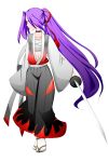  female long_sleeves meira ponytail purple_hair ribbon samurai sandals solo sword touhou touhou_(pc-98) weapon 