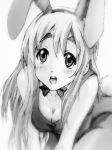  animal_ears artist_request bare_shoulders bowtie breast_squeeze breasts bunny_ears bunnysuit cleavage eyebrows k-on! kotobuki_tsumugi monochrome open_mouth pantyhose rabbit_ears sketch solo traditional_media wing_collar 