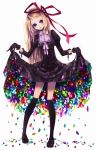  black_thighhighs blonde_hair colorful crystal curtsey dress dress_lift frilled_kneehighs gem gloves gothic hair_ribbon kneehighs koushi_rokushiro lace-trimmed_thighhighs legs long_hair mary_janes original purple_eyes ribbon shoes skirt_basket socks tearra tears thigh-highs violet_eyes 