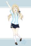  2010_fifa_world_cup argentina blonde_hair clenched_hands closed_eyes face_paint facepaint fist highres k-on! kotobuki_tsumugi long_hair raised_fist rokujou_jun soccer_uniform solo takuan twintails world_cup 