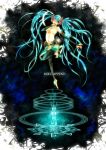  bad_id barefoot blue_hair bridal_gauntlets closed_eyes hatsune_miku hatsune_miku_(append) highres kokenishian long_hair miku_append navel necktie thigh-highs thighhighs twintails very_long_hair vocaloid vocaloid_append 