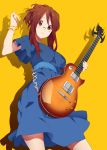  brown_eyes brown_hair chain dress glasses guitar highres instrument k-on! long_hair nanao plectrum solo yamanaka_sawako 