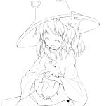  closed_eyes happy monochrome moriya_suwako nutsiqu rabbit smile solo touhou 