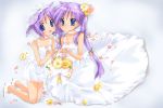  bouquet bride dress flower highres hiiragi_kagami hiiragi_tsukasa kneeling long_hair lucky_star nyanmilla purple_hair short_hair twintails wedding_dress 