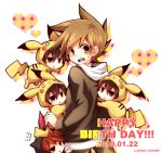  3boys alternate_costume brown_hair cosplay dated hair_between_eyes happy_birthday heart male miniboy multiple_boys multiple_persona no_hat no_headwear ookido_green ookido_green_(hgss) pikachu pikachu_(cosplay) pokemon pokemon_(game) pokemon_gsc pokemon_heartgold_and_soulsilver red_(pokemon) red_(pokemon)_(classic) saku_anna short_hair silver_(pokemon) sneasel sneasel_(cosplay) 