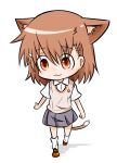  brown_eyes brown_hair cat_ears cat_tail chibi kemonomimi_mode misaka_mikoto rubii school_uniform short_hair solo sweater_vest tail to_aru_kagaku_no_railgun to_aru_majutsu_no_index 