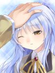  bad_id blazer blue_hair keito_(kazamatuli) petting school_uniform senoo_aoi solo tachibana_kanade wink yellow_eyes 