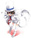  adjusting_hat animal_ears bent_over blush cape cat_ears cat_tail detective_conan gloves hat kaito_kid male monocle neko_mimi solo tail thighhighs top_hat toujou_sakana young 
