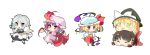  bat_wings blonde_hair blue_eyes bobby_socks bow braid brown_hair chibi crossed_arms flandre_scarlet fuguno hair_bow hakurei_reimu hat highres izayoi_sakuya kirisame_marisa knife purple_hair red_eyes remilia_scarlet short_hair side_braid side_ponytail silver_hair simple_background smile socks touhou twin_braids wings witch_hat yukkuri_shiteitte_ne 