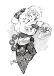  1girl absurdres artist_request beads breasts greyscale highres inktober japanese_clothes large_breasts matata1203 miko monk monochrome original prayer_beads short_hair tattoo 