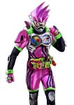  1boy clenched_hands commentary_request controller driver_(kamen_rider) game_controller gamepad gamer_driver highres holster kamen_rider kamen_rider_ex-aid kamen_rider_ex-aid_(series) looking_at_viewer male_focus masukudo_(hamamoto_hikaru) mighty_action_x_level_2 rider_belt rider_gashat simple_background solo tokusatsu white_background 