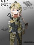  1girl absurdres assault_rifle belgian_flag blonde_hair blue_eyes fn_fnc fnc_(girls&#039;_frontline) girls_frontline gun headset highres holding holding_gun holding_weapon kochiya_tenko military rifle tactical_clothes weapon 