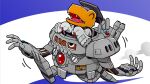  ^_^ agumon_hakase artist_request cable closed_eyes digimon digimon_(creature) gauge gears hat lab_coat lever mecha mechanorimon mortarboard no_humans official_art one-eyed riding_digimon robot seatbelt sleeves_past_wrists steam walking 