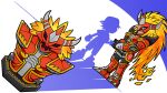  agnimon armor artist_request digimoji digimon digimon_(creature) digimon_frontier dual_persona fiery_hair holding_hands horns kanbara_takuya legendary_spirit_(digimon) long_hair official_art silhouette smile very_long_hair 