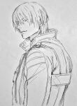  1boy bishounen blue_eyes chaloobie dante_(devil_may_cry) devil_may_cry_(series) jacket long_hair looking_at_viewer looking_back sketch white_hair 