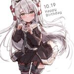  amatsukaze_(kancolle) aruka black_dress dated dress garter_straps grey_hair grey_neckerchief hair_tubes happy_birthday heart heart_hands kantai_collection long_hair looking_at_viewer neckerchief one-hour_drawing_challenge sailor_collar sailor_dress short_dress simple_background smile smokestack_hair_ornament striped striped_thighhighs thigh-highs two_side_up white_background white_sailor_collar 