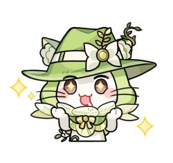  +_+ animal animal_focus artist_request belt blush_stickers bow bowtie brooch brown_eyes cat cloak clothed_animal cropped_torso drooling ear_covers excited eyes_visible_through_headwear flower frilled_cloak green_cloak green_hat hands_on_own_cheeks hands_on_own_face hat hat_belt hat_bow hat_flower hood hood_up hooded_cloak infinity_nikki jewelry looking_at_viewer momo_(nikki) nikki_(series) no_humans official_alternate_costume official_art open_mouth plant single_stripe smile sparkling_eyes straight-on striped_bow striped_bowtie striped_clothes transparent_background vines whiskers white_belt white_bow white_cat white_flower witch_hat yellow_bow yellow_bowtie 