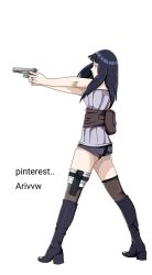  1girl ariverw gun hyuuga_hinata long_hair naruto naruto_(series) pistol pointing pointing_weapon 