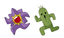  arms_up creature creature_focus final_fantasy full_body gem highres mega_pokemon mega_starmie no_humans open_mouth pokemon pokemon_(creature) red_gemstone sabotender starmie white_background yunekoko 