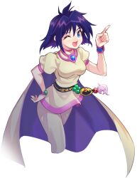  1girl ;d amelia_wil_tesla_seyruun artist_request belt black_belt blue_eyes blue_gemstone breasts cape choker eyelashes gem green_gemstone hand_on_own_hip looking_at_viewer medium_breasts medium_hair narrow_waist nexon official_art one_eye_closed open_mouth pants pink_choker pointing pointing_up puffy_short_sleeves puffy_sleeves purple_cape purple_hair red_gemstone second-party_source shirt short_sleeves simple_background skinny slayers smile solo tales_weaver transparent_background two-sided_cape two-sided_fabric wristband yellow_cape yellow_pants yellow_shirt 